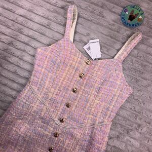 Walter Baker Size 10 Cecelia Dress Laguna Tweed Pink Pearl Mini Gold Button $248